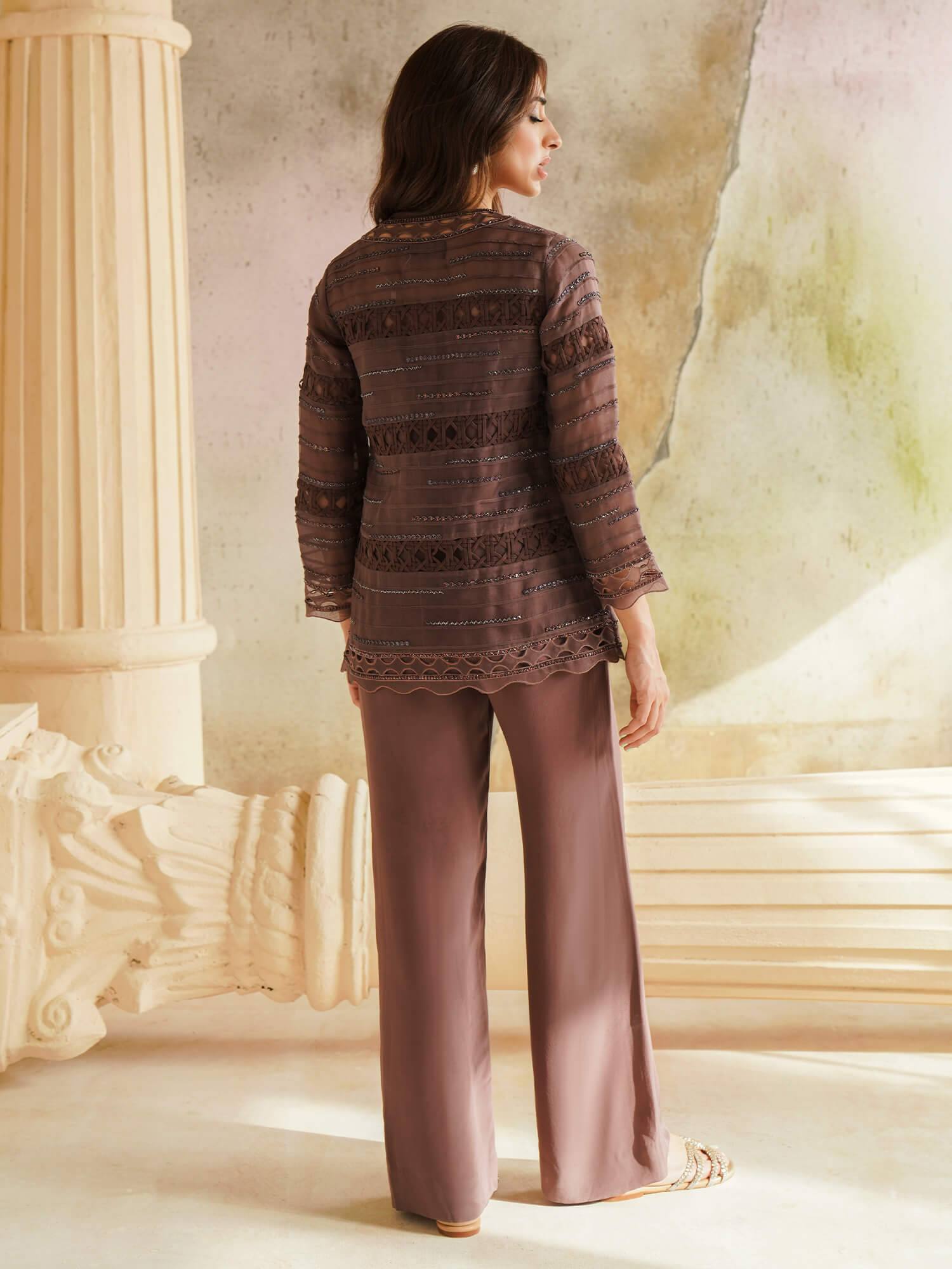 Pakistani Purple Grape Embroidered Organza Coat (2-Piece) - Image 4