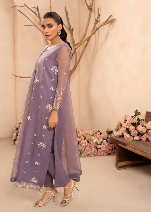 Lilac Sequin Embroidered Organza Kurta Set (3-Piece) - Image 2