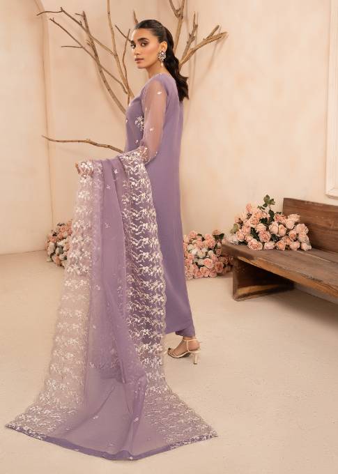 Lilac Sequin Embroidered Organza Kurta Set (3-Piece) - Image 3