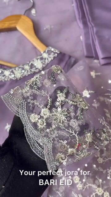 Lilac Sequin Embroidered Organza Kurta Set (3-Piece) - Image 6