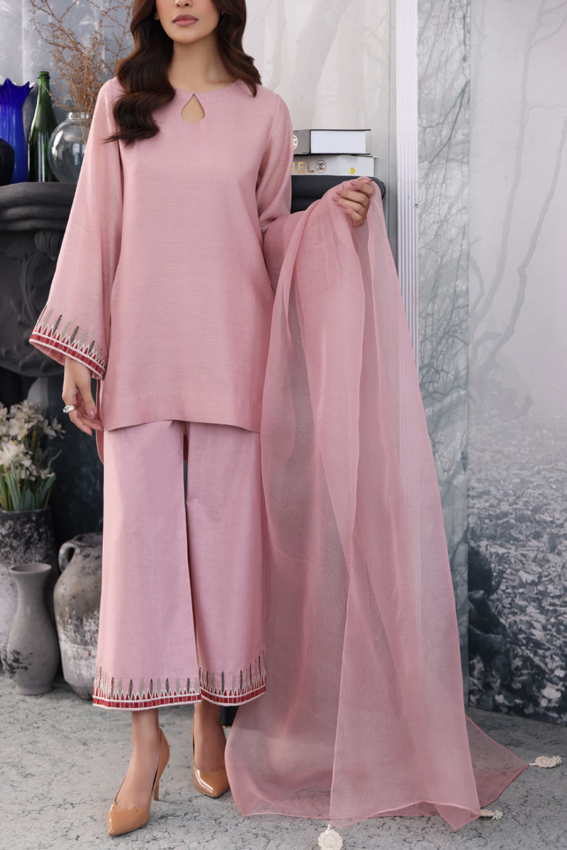 Pakistani Lilac Embroidered Organza Silk Salwar Kameez (3-Piece) - Image 1