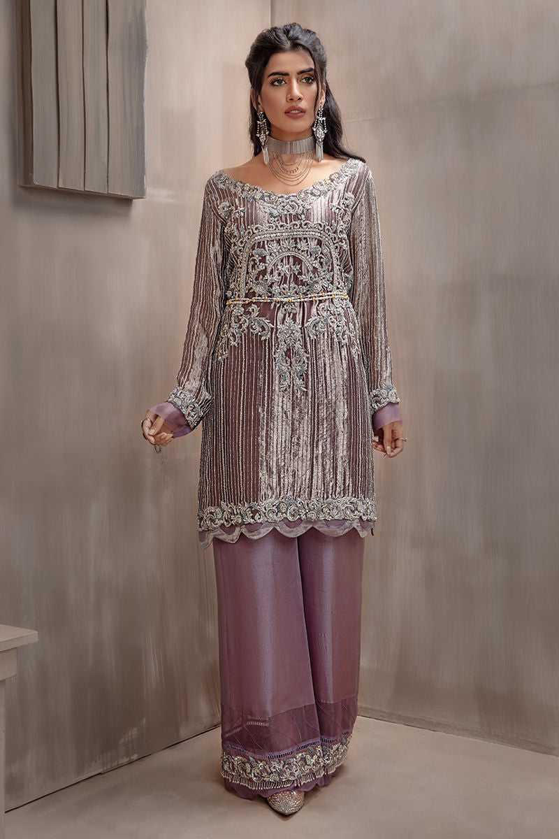 Pakistani Purple Embroidered Organza Silk Salwar Kameez (2-Piece) - Image 2