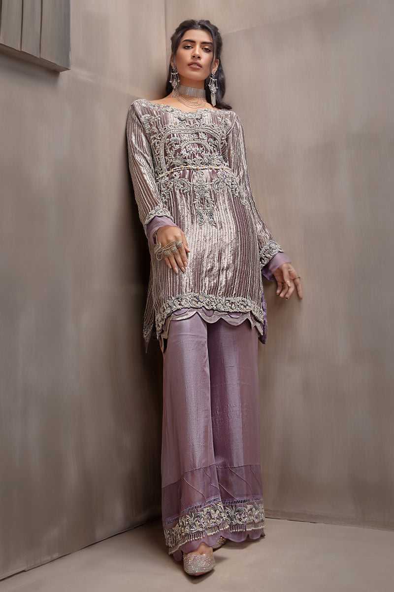 Pakistani Purple Embroidered Organza Silk Salwar Kameez (2-Piece) - Image 3