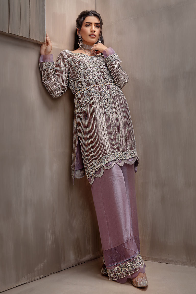 Pakistani Purple Embroidered Organza Silk Salwar Kameez (2-Piece) - Image 4