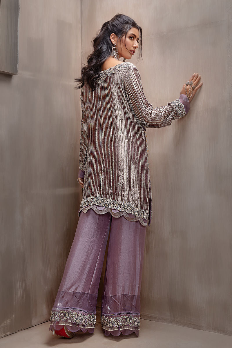 Pakistani Purple Embroidered Organza Silk Salwar Kameez (2-Piece) - Image 5