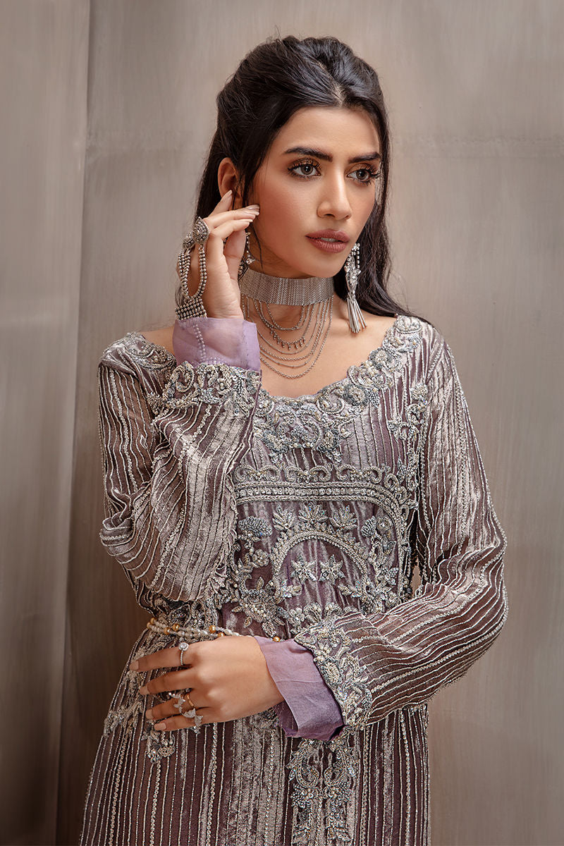 Pakistani Purple Embroidered Organza Silk Salwar Kameez (2-Piece) - Image 6