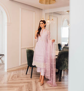 Pakistani Lilac Embroidered Organza Salwar Kameez (4-Piece) - Image 3