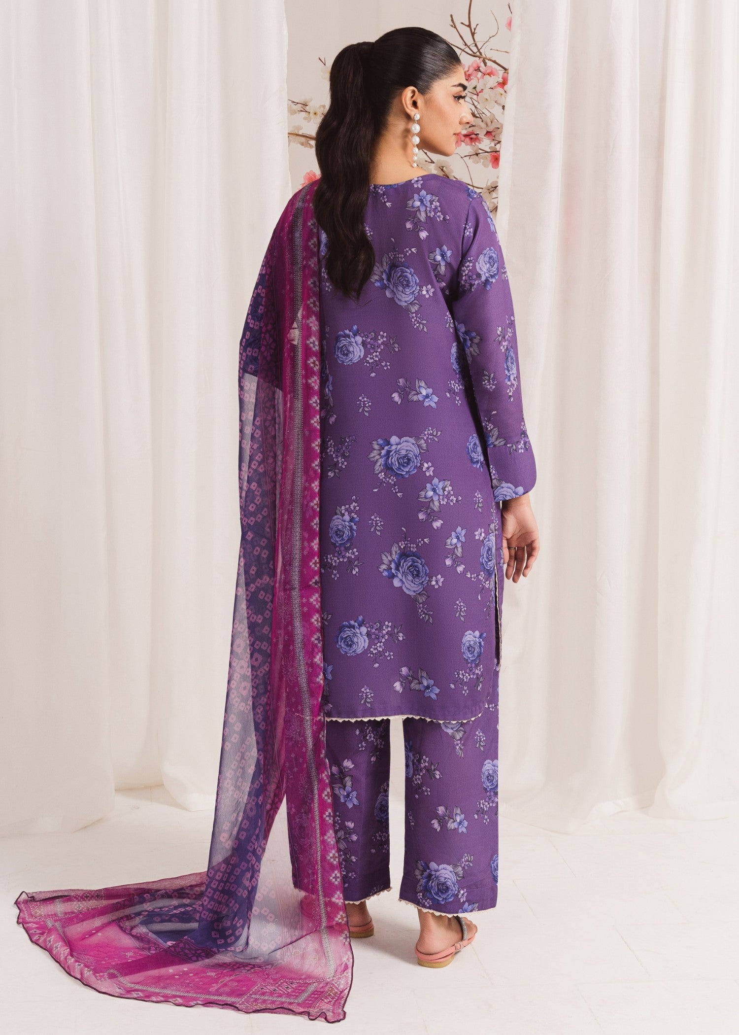 Pakistani Plum Embroidered Poly Lawn Kurta Set (3-Piece) - Image 3