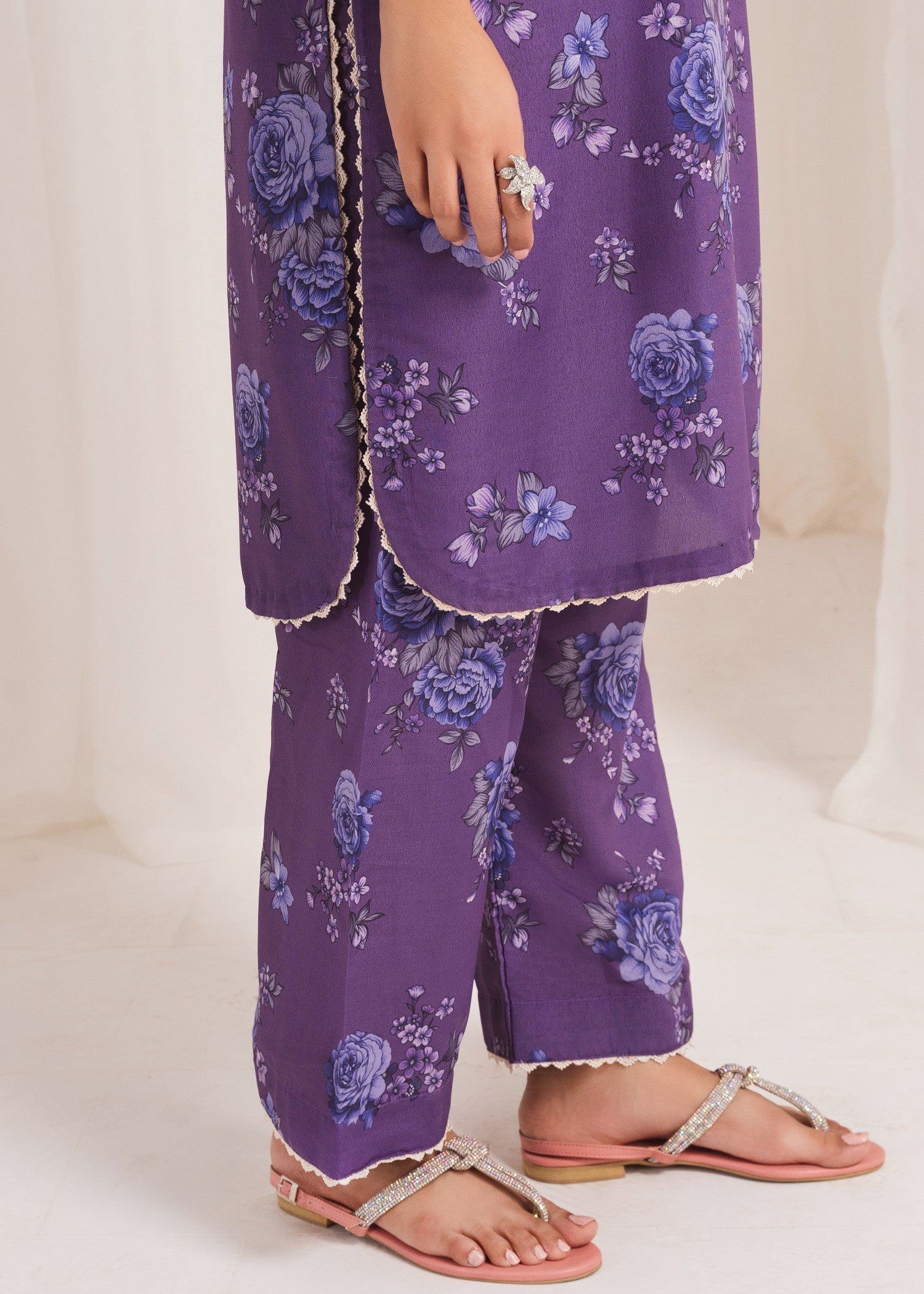 Pakistani Plum Embroidered Poly Lawn Kurta Set (3-Piece) - Image 8