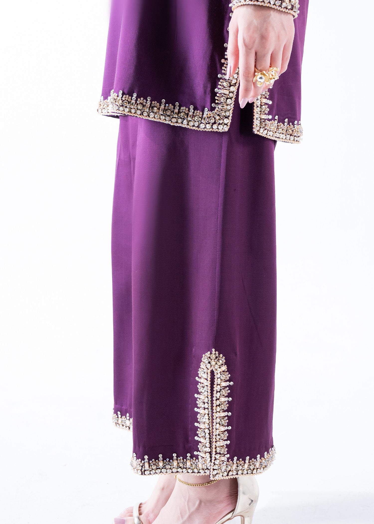 Plum Ada Work Pure Silk Short Shirt & Culottes (2-Piece) - Image 3