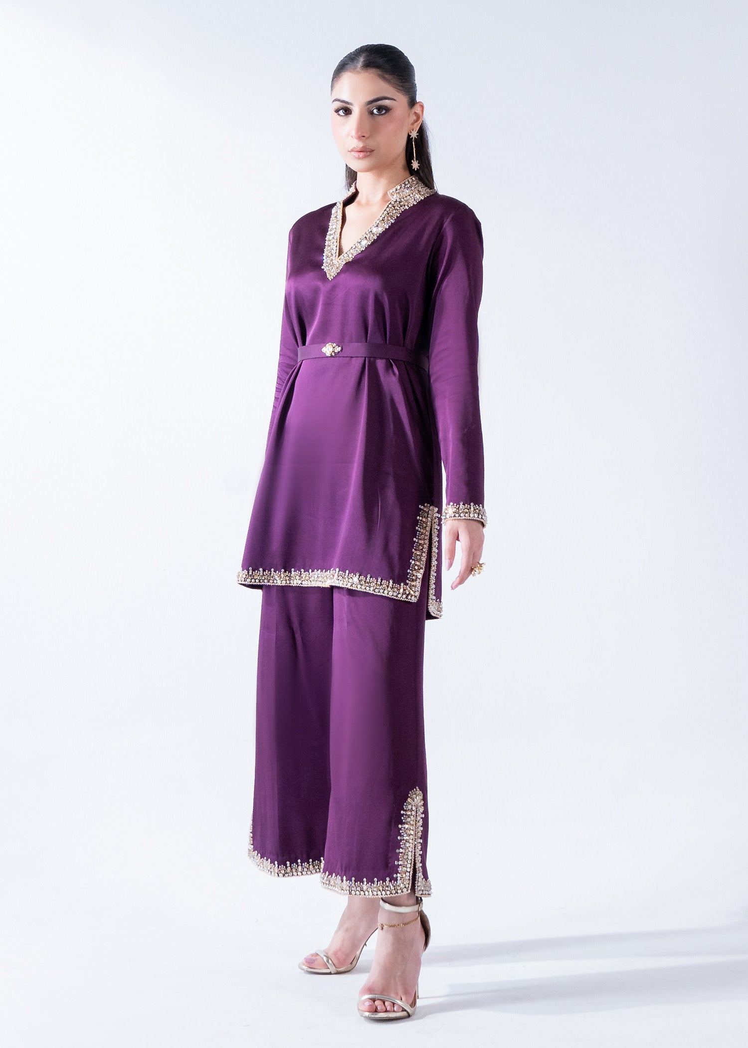 Plum Ada Work Pure Silk Short Shirt & Culottes (2-Piece) - Image 4