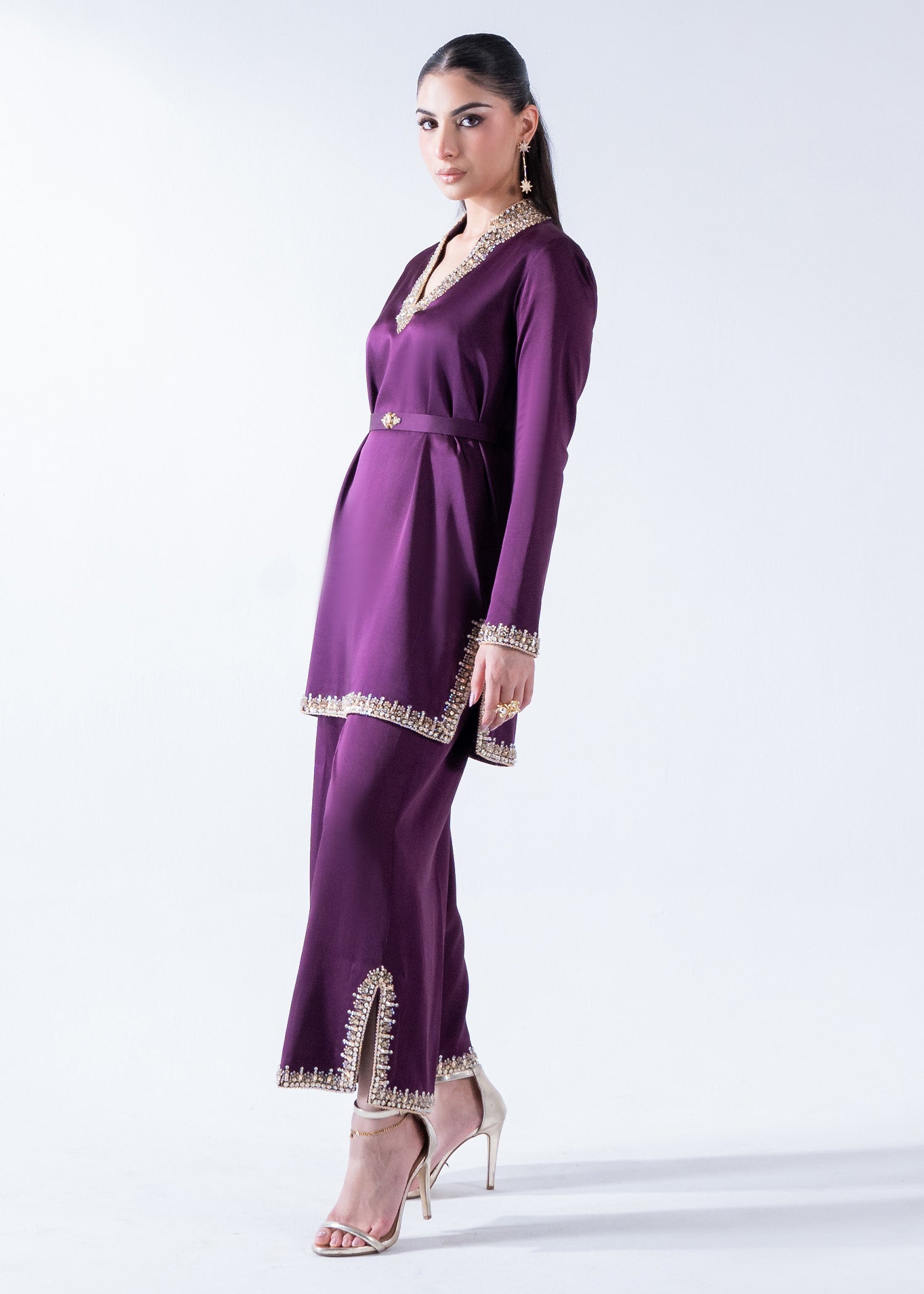 Plum Ada Work Pure Silk Short Shirt & Culottes (2-Piece) - Image 5