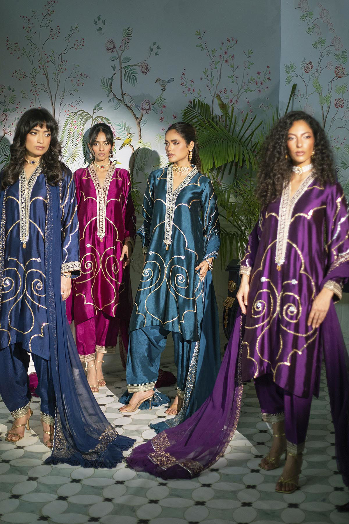 Pakistani Aubergine Zari Embroidered Pure Silk Salwar Kameez (3-Piece) - Image 7