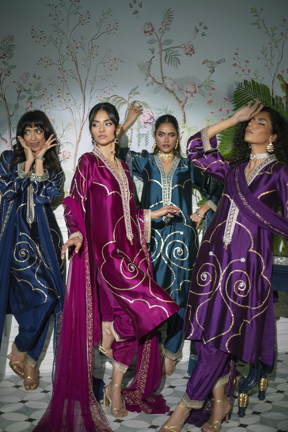 Pakistani Aubergine Zari Embroidered Pure Silk Salwar Kameez (3-Piece) - Image 9