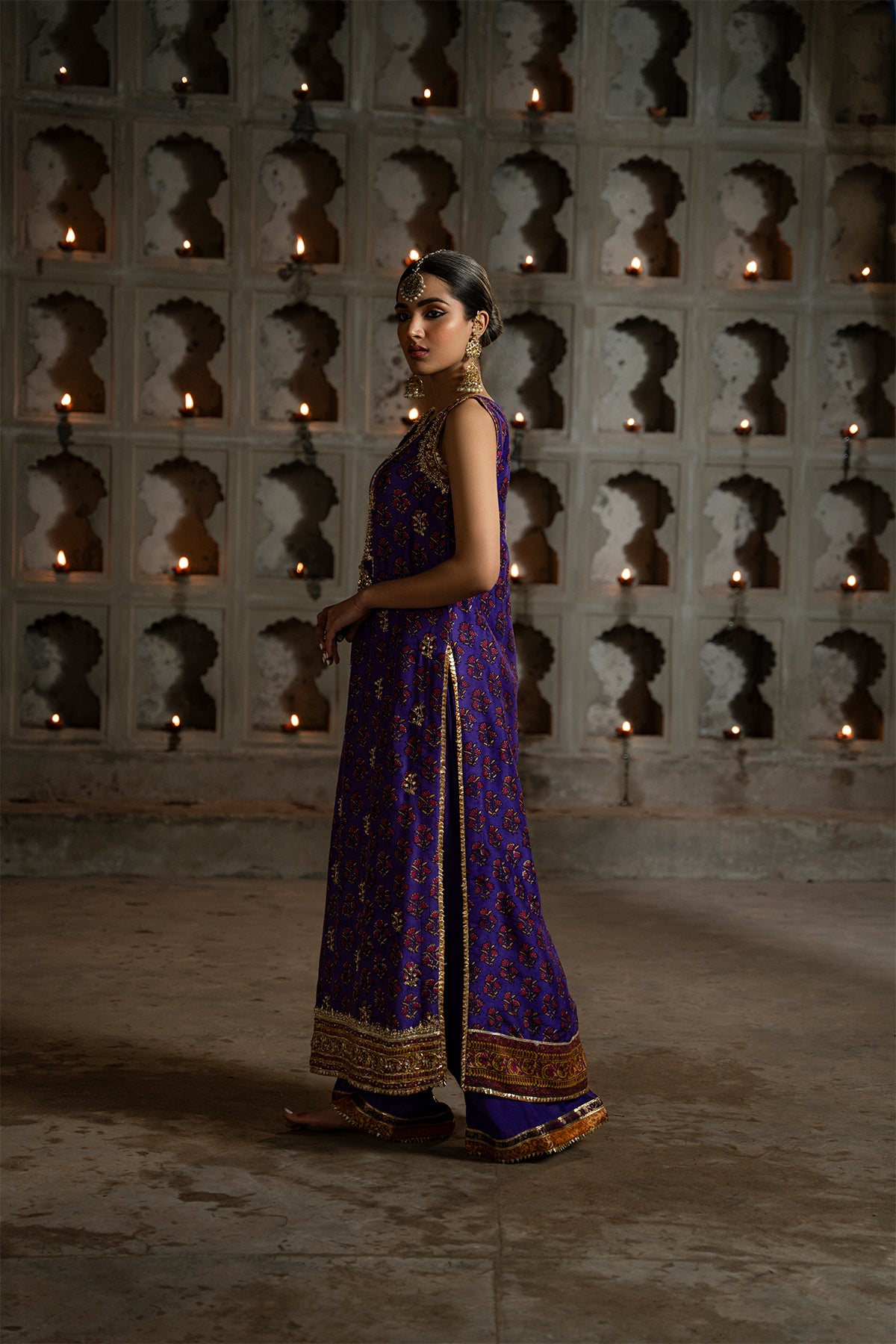 Deep Purple Embellished Silk Salwar Kameez (2-Piece) - Image 2