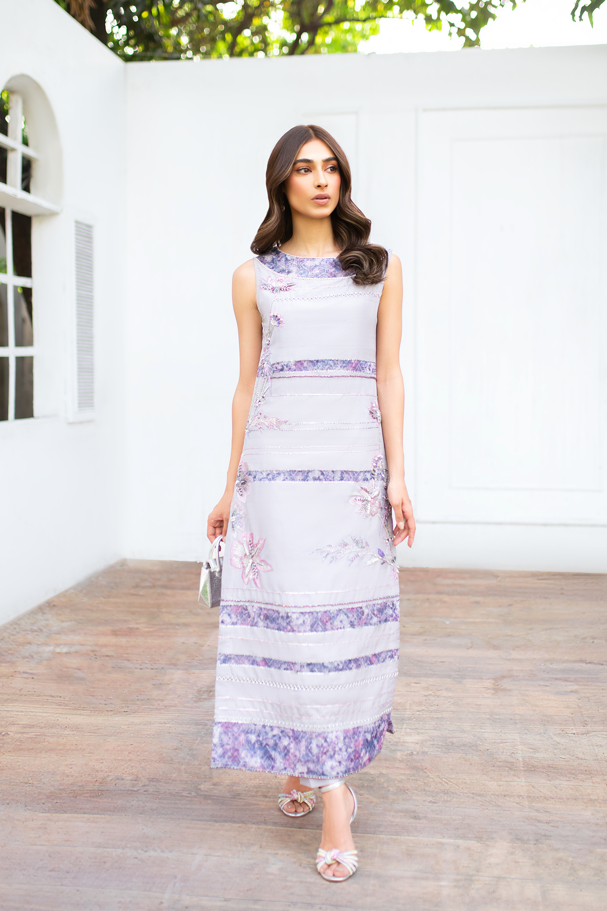 Lilac Embroidered Raw Silk Salwar Kameez (2-Piece) - Image 1