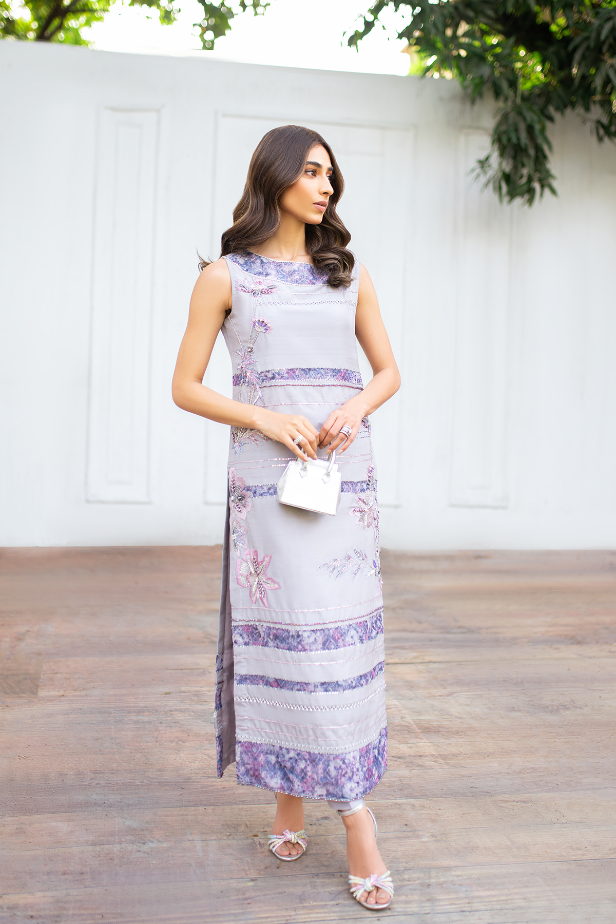 Lilac Embroidered Raw Silk Salwar Kameez (2-Piece) - Image 5