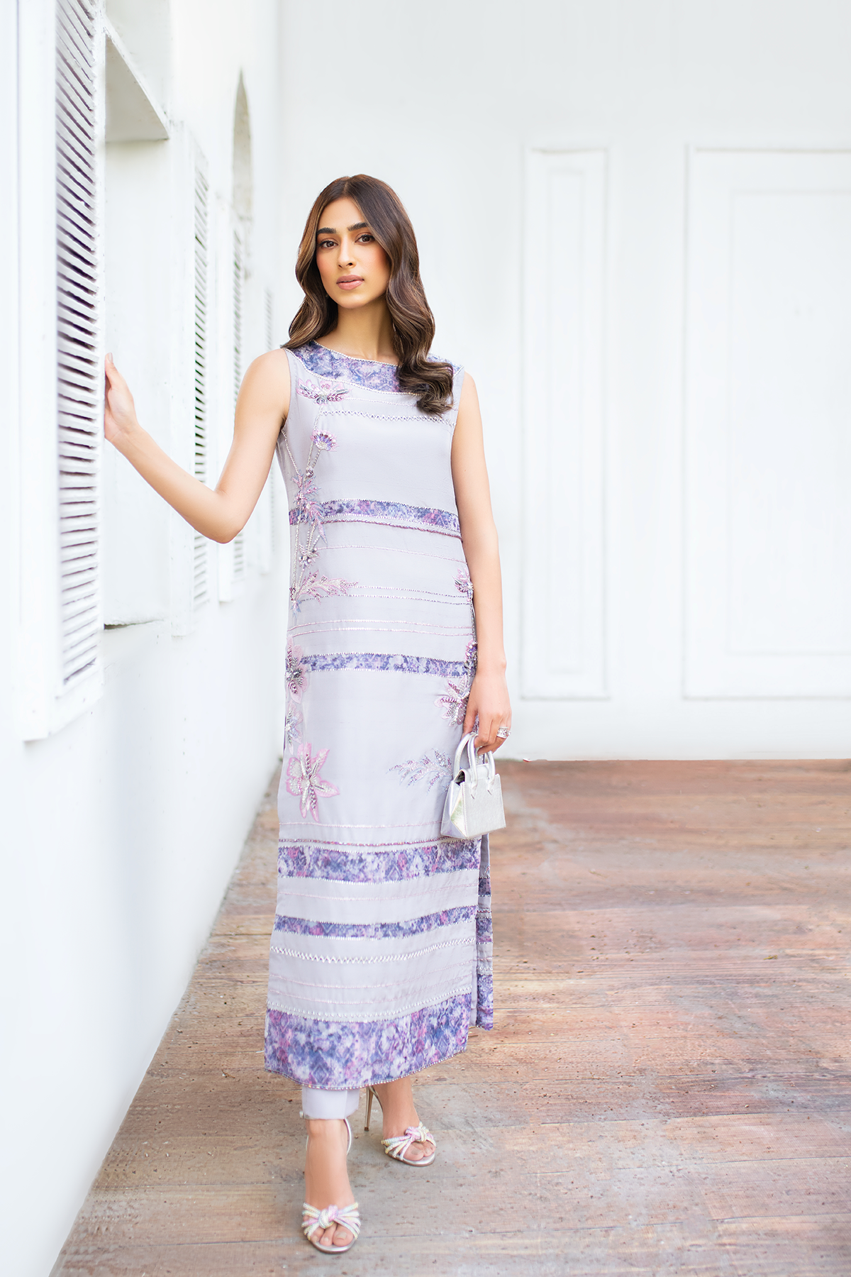 Lilac Embroidered Raw Silk Salwar Kameez (2-Piece) - Image 6