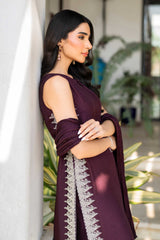 Plum Crystal Embellished Raw Silk Salwar Kameez (3-Piece) - Image 6