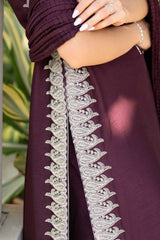 Plum Crystal Embellished Raw Silk Salwar Kameez (3-Piece) - Image 7
