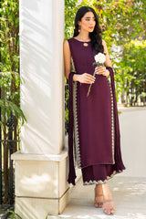 Pakistani Plum Crystal Embellished Raw Silk Salwar Kameez (3-Piece) - Image 3