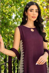 Pakistani Plum Crystal Embellished Raw Silk Salwar Kameez (3-Piece) - Image 4