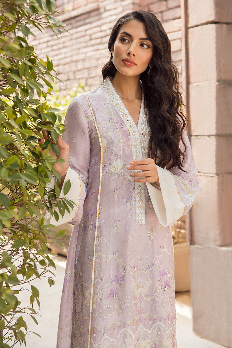 Pakistani Lavender Embroidered Raw Silk Salwar Kameez (3-Piece) - Image 2