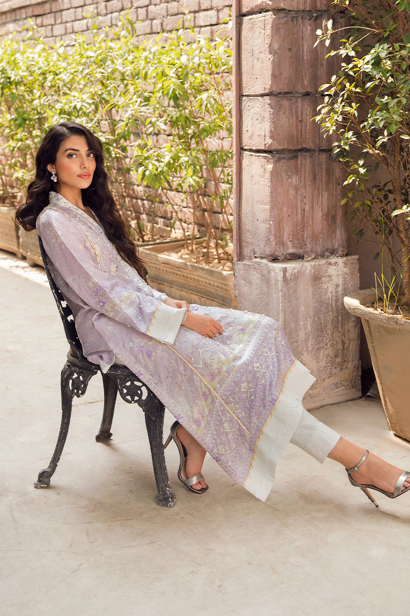 Pakistani Lavender Embroidered Raw Silk Salwar Kameez (3-Piece) - Image 8