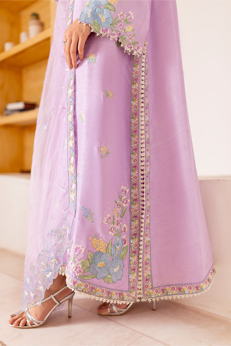 Pakistani Lilac Embroidered Korean Raw Silk Salwar Kameez (3-Piece) - Image 3