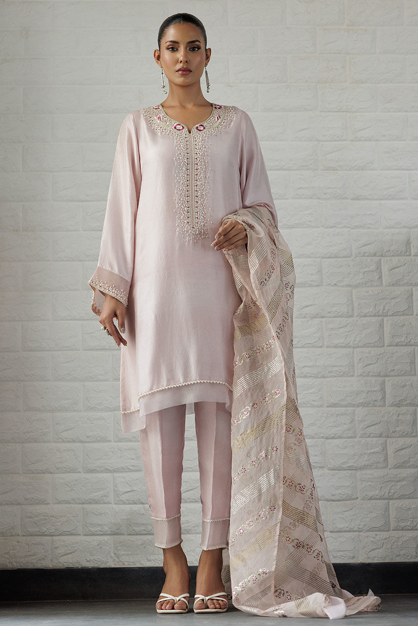 Lilac Gara Embroidered Raw Silk Kurta (3-Piece) - Image 1