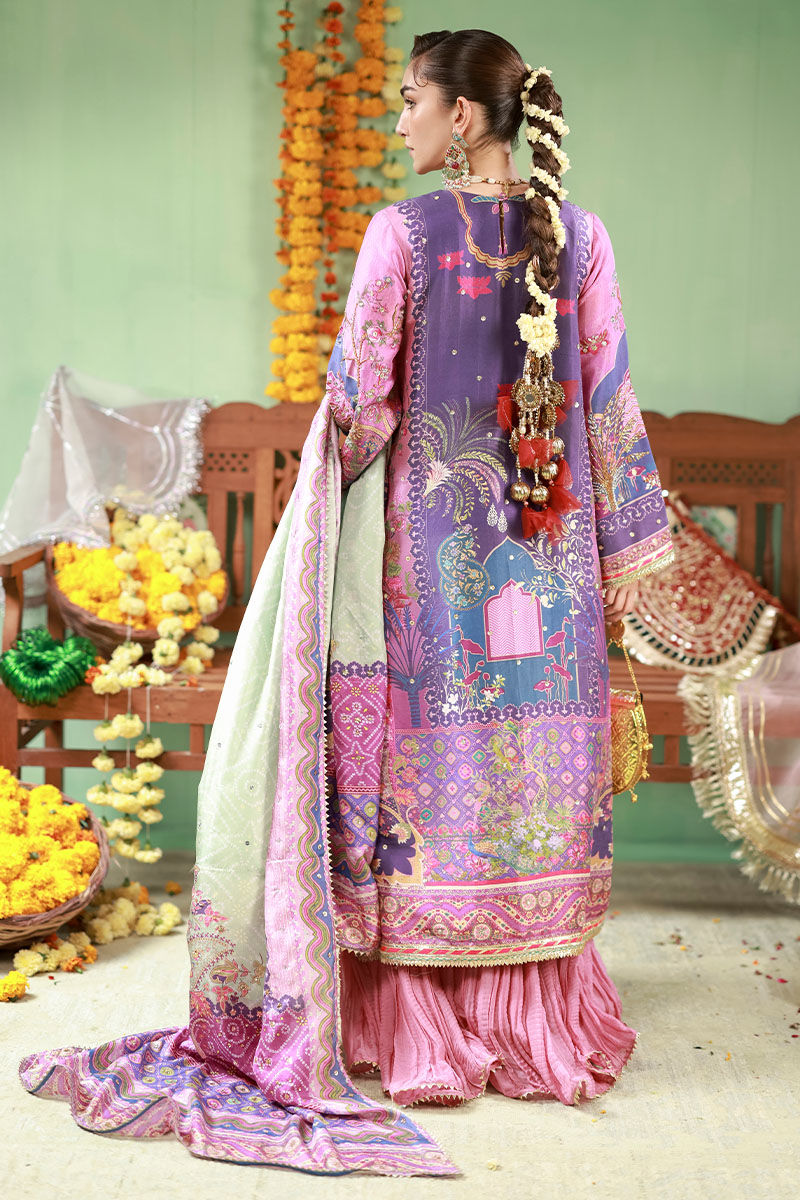 Pakistani Purple Embellished Raw Silk Salwar Kameez (3-Piece) - Image 3