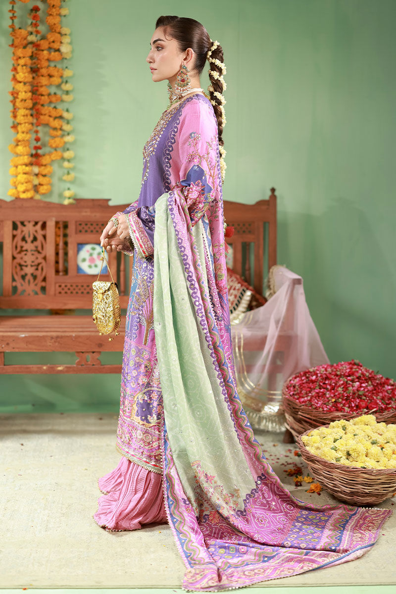 Pakistani Purple Embellished Raw Silk Salwar Kameez (3-Piece) - Image 6