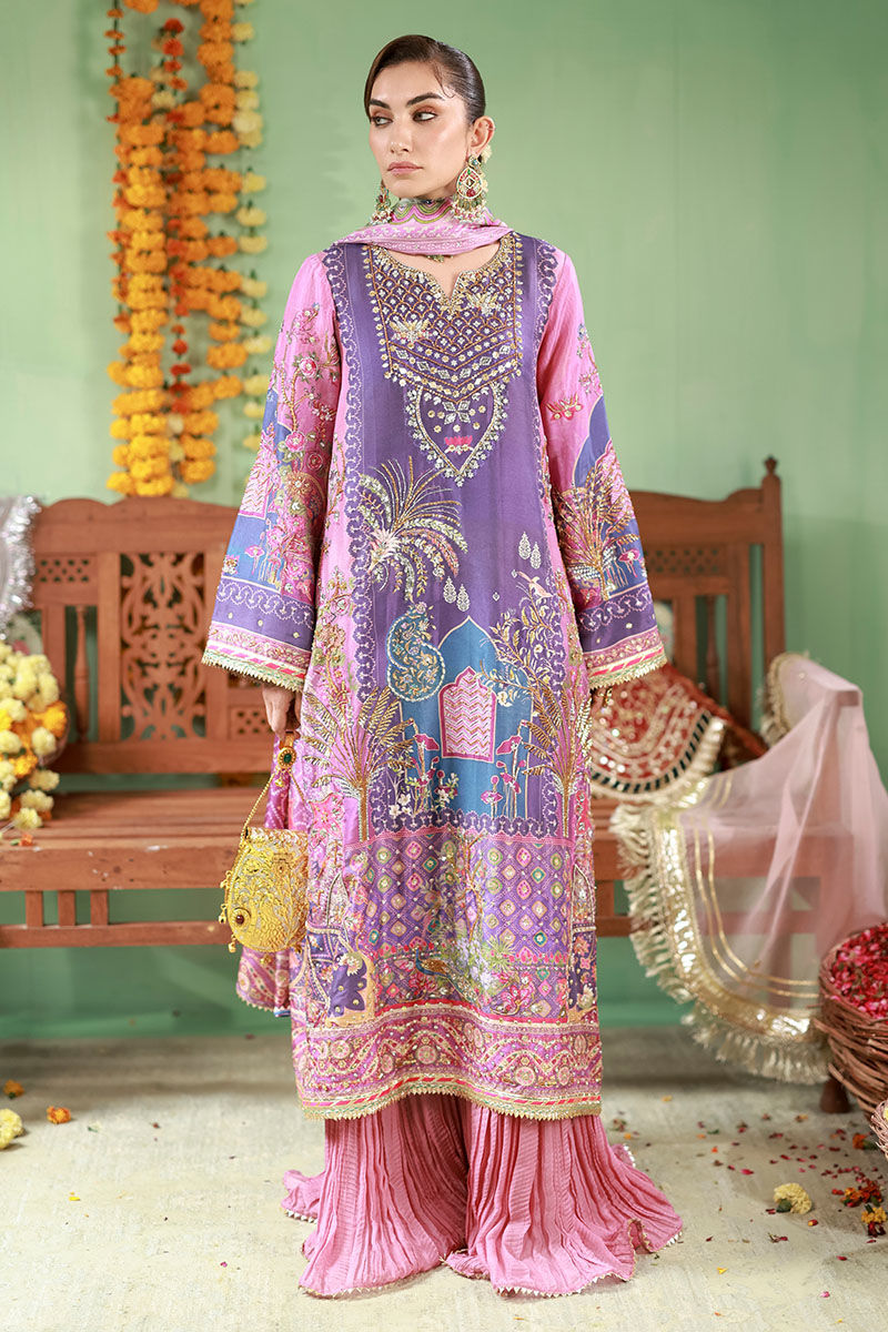 Pakistani Purple Embellished Raw Silk Salwar Kameez (3-Piece) - Image 7