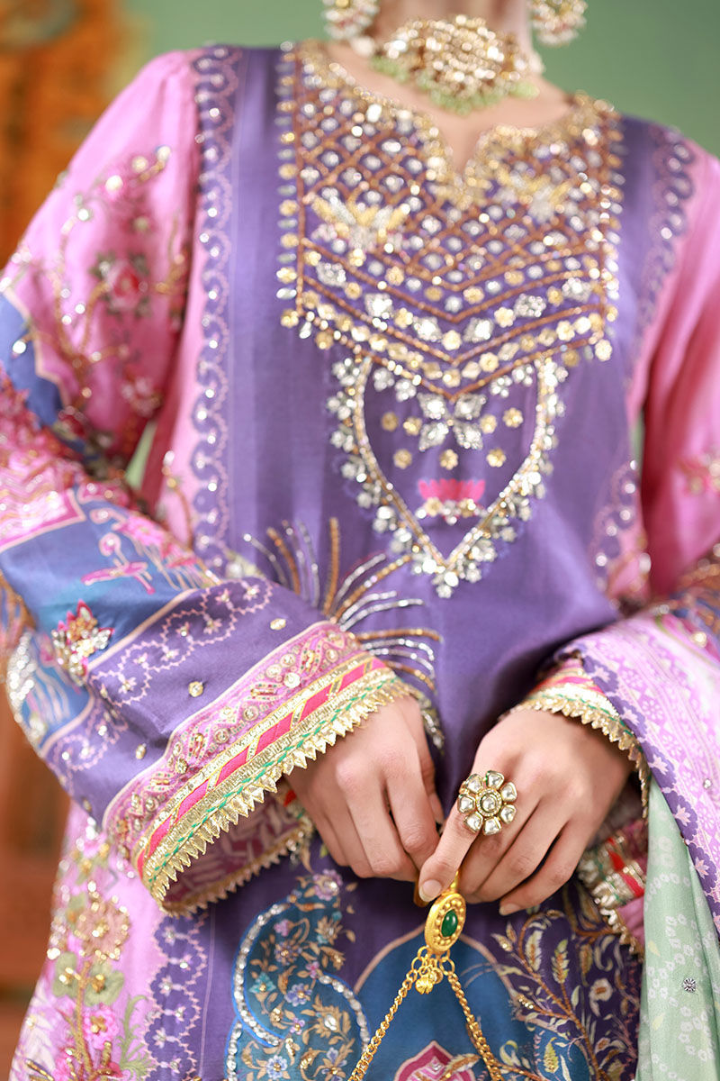 Pakistani Purple Embellished Raw Silk Salwar Kameez (3-Piece) - Image 8