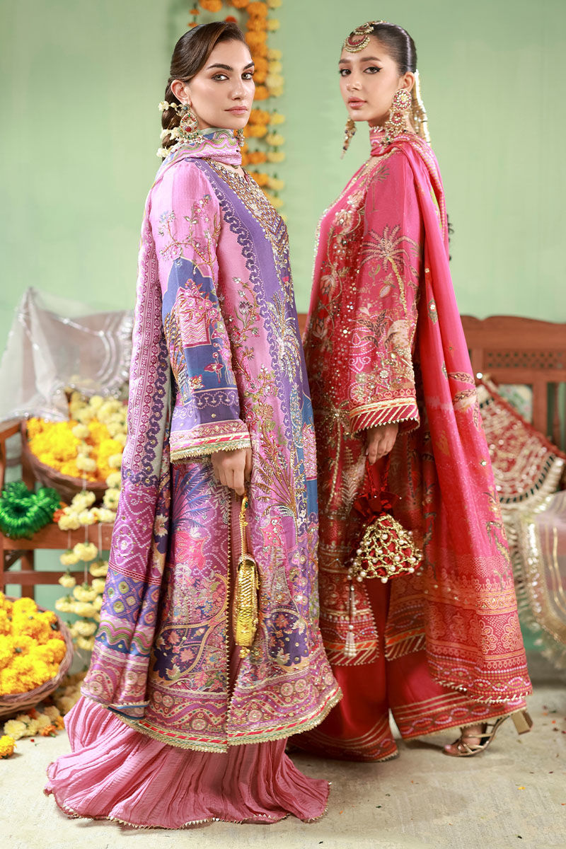 Pakistani Purple Embellished Raw Silk Salwar Kameez (3-Piece) - Image 9