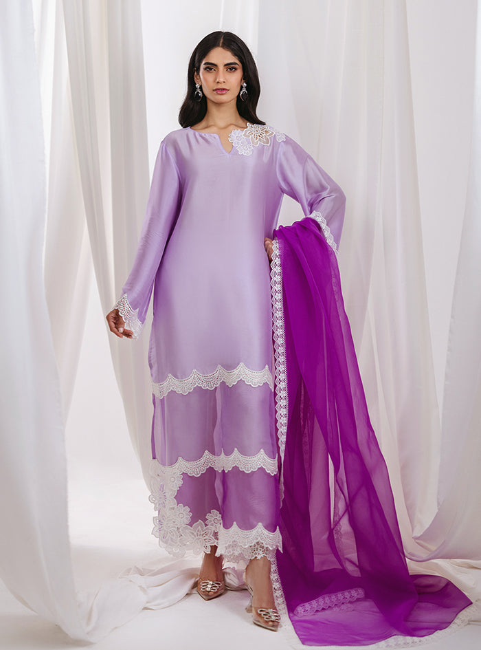 Lavender Lace Raw Silk Salwar Kameez (3-Piece) - Image 2