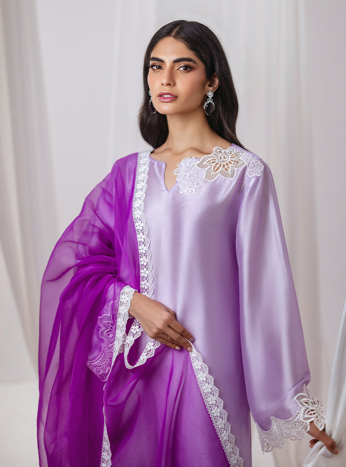 Lavender Lace Raw Silk Salwar Kameez (3-Piece) - Image 4