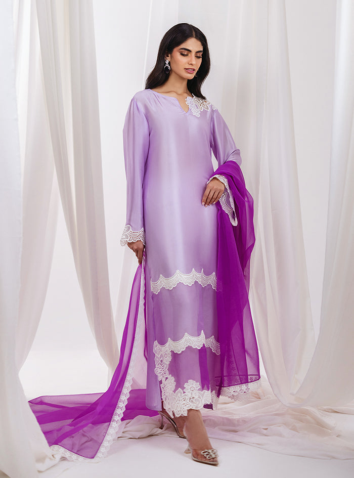 Lavender Lace Raw Silk Salwar Kameez (3-Piece) - Image 5