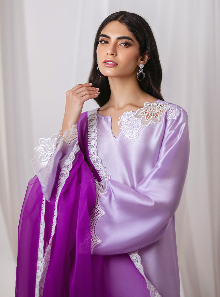 Lavender Lace Raw Silk Salwar Kameez (3-Piece) - Image 6