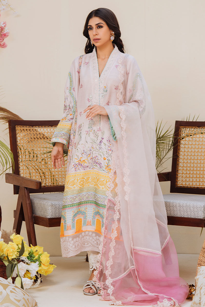 Lavender Embroidered Pure Raw Silk Salwar Kameez (3-Piece) - Image 1