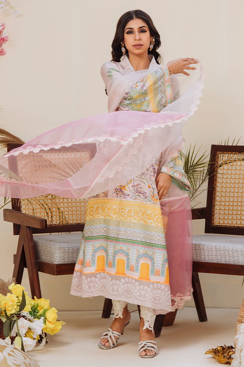 Lavender Embroidered Pure Raw Silk Salwar Kameez (3-Piece) - Image 3