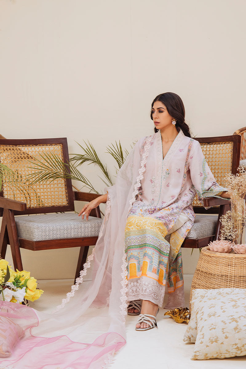 Lavender Embroidered Pure Raw Silk Salwar Kameez (3-Piece) - Image 4