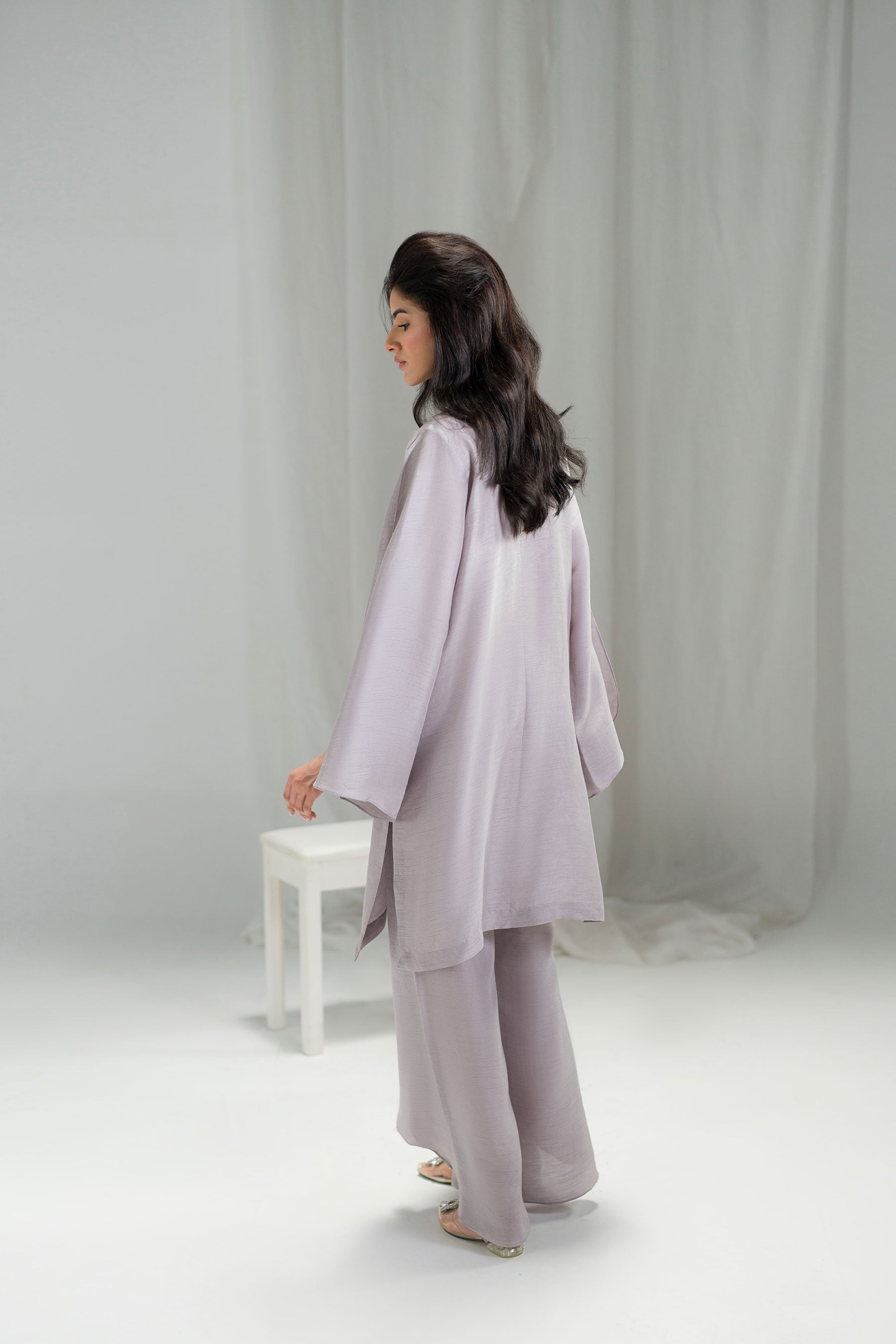 Pakistani Violet Sky Embellished Raw Silk Salwar Kameez (3-Piece) - Image 5