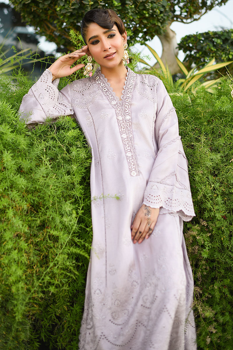 Deep Lilac Schiffli Raw Silk Salwar Kameez (3-Piece) - Image 2