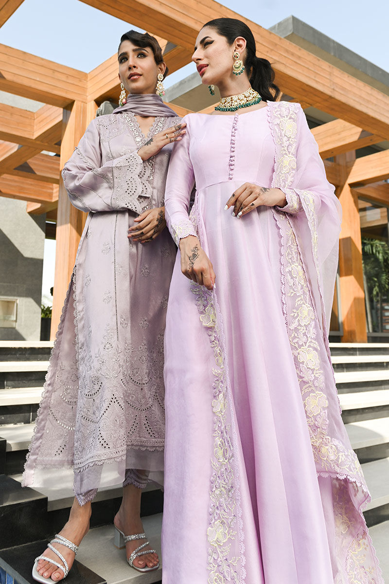 Deep Lilac Schiffli Raw Silk Salwar Kameez (3-Piece) - Image 7
