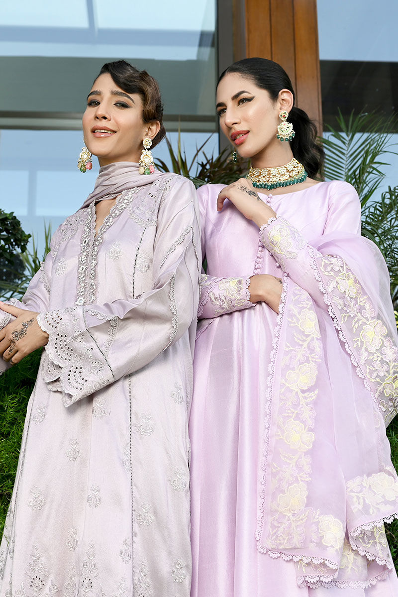 Deep Lilac Schiffli Raw Silk Salwar Kameez (3-Piece) - Image 8