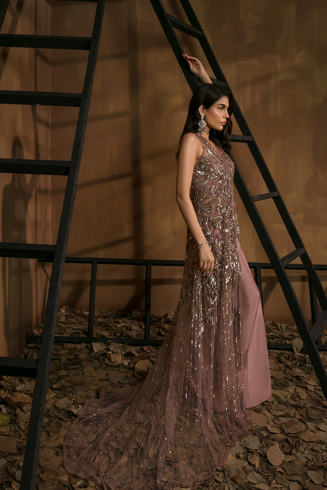 Lilac Sequin & Stone Raw Silk Salwar Kameez (2-Piece) - Image 2