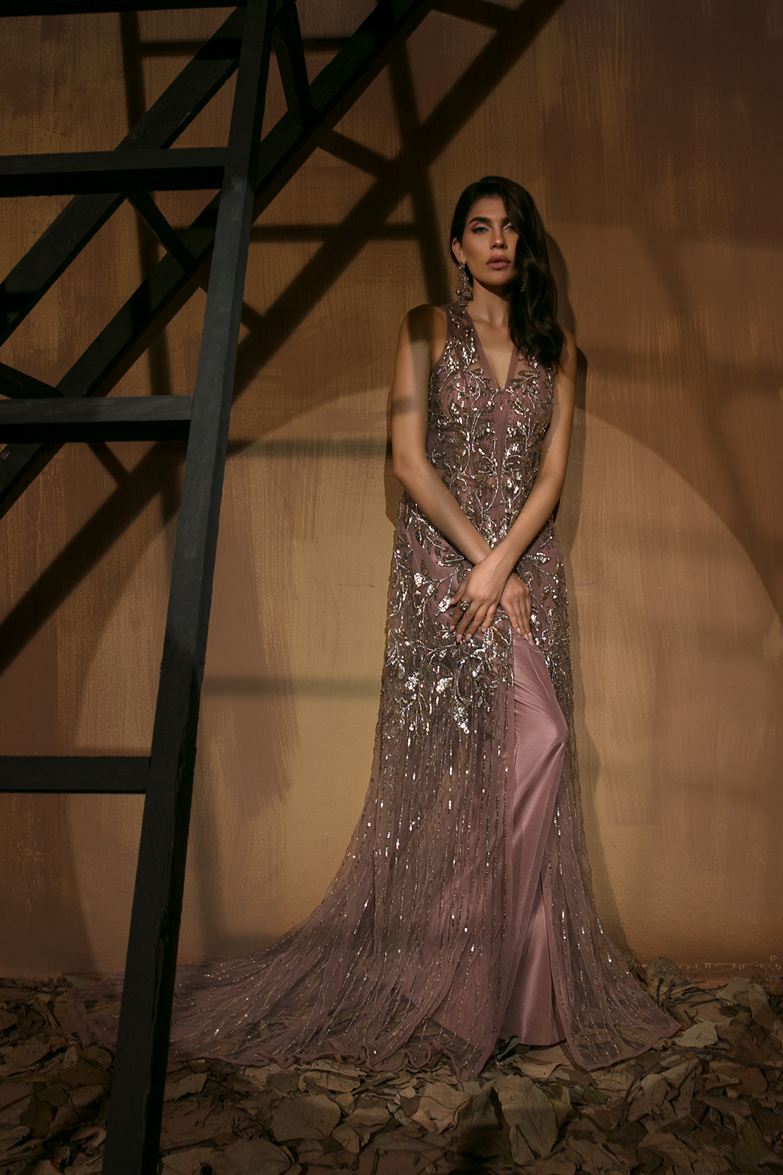 Lilac Sequin & Stone Raw Silk Salwar Kameez (2-Piece) - Image 4