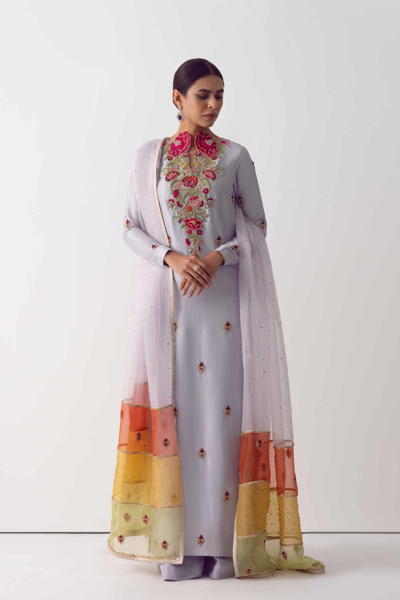 Lavender Zardozi Raw Silk Salwar Kameez (3-Piece) - Image 4