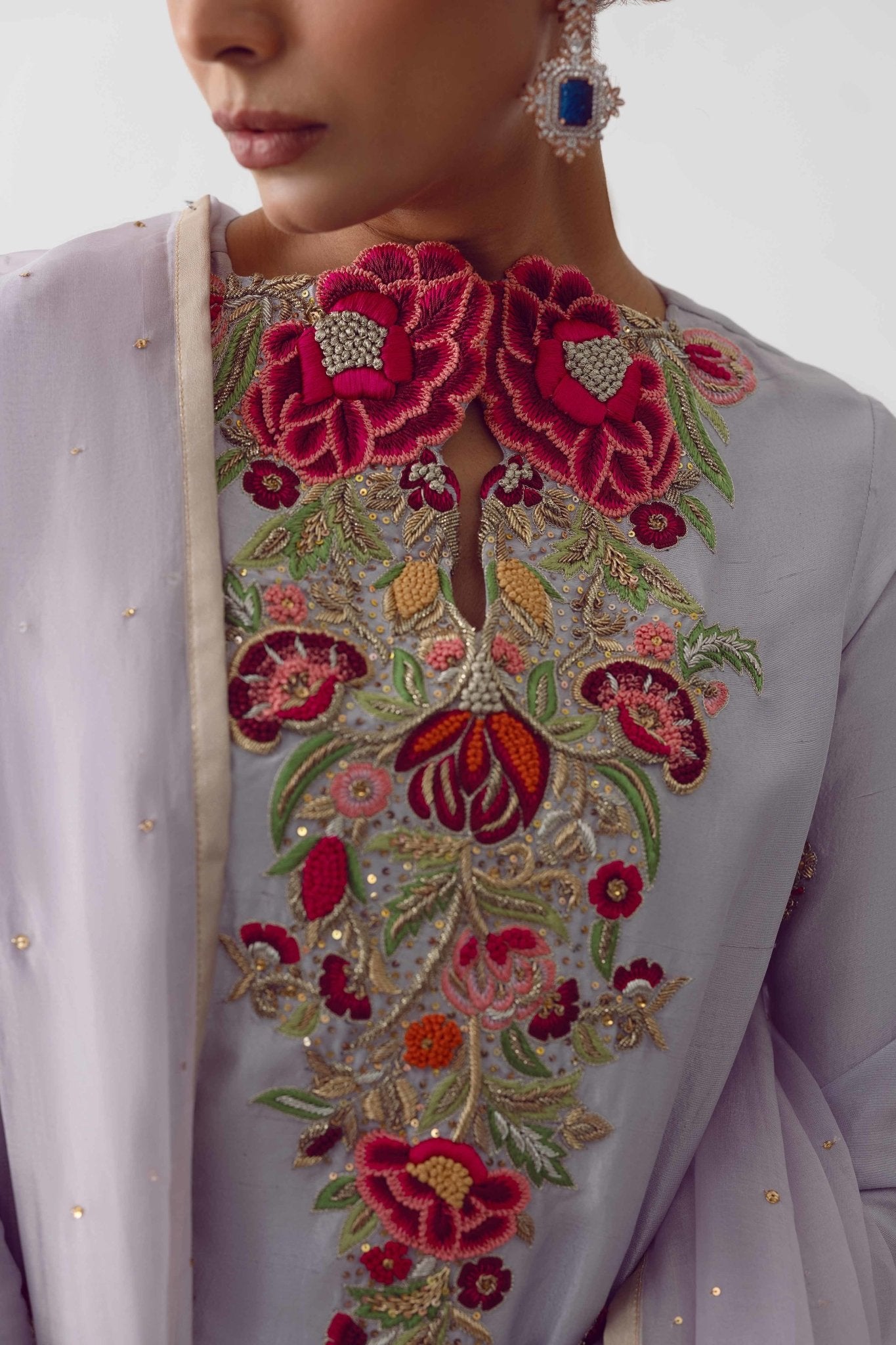 Lavender Zardozi Raw Silk Salwar Kameez (3-Piece) - Image 7